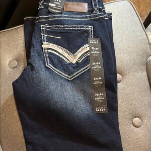 Buckle Black Bootcut Jeans with Decorative Stitching